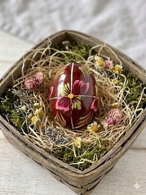 Vintage Hand Painted Wooden Egg Lacquer Slavic Floral Folk Art